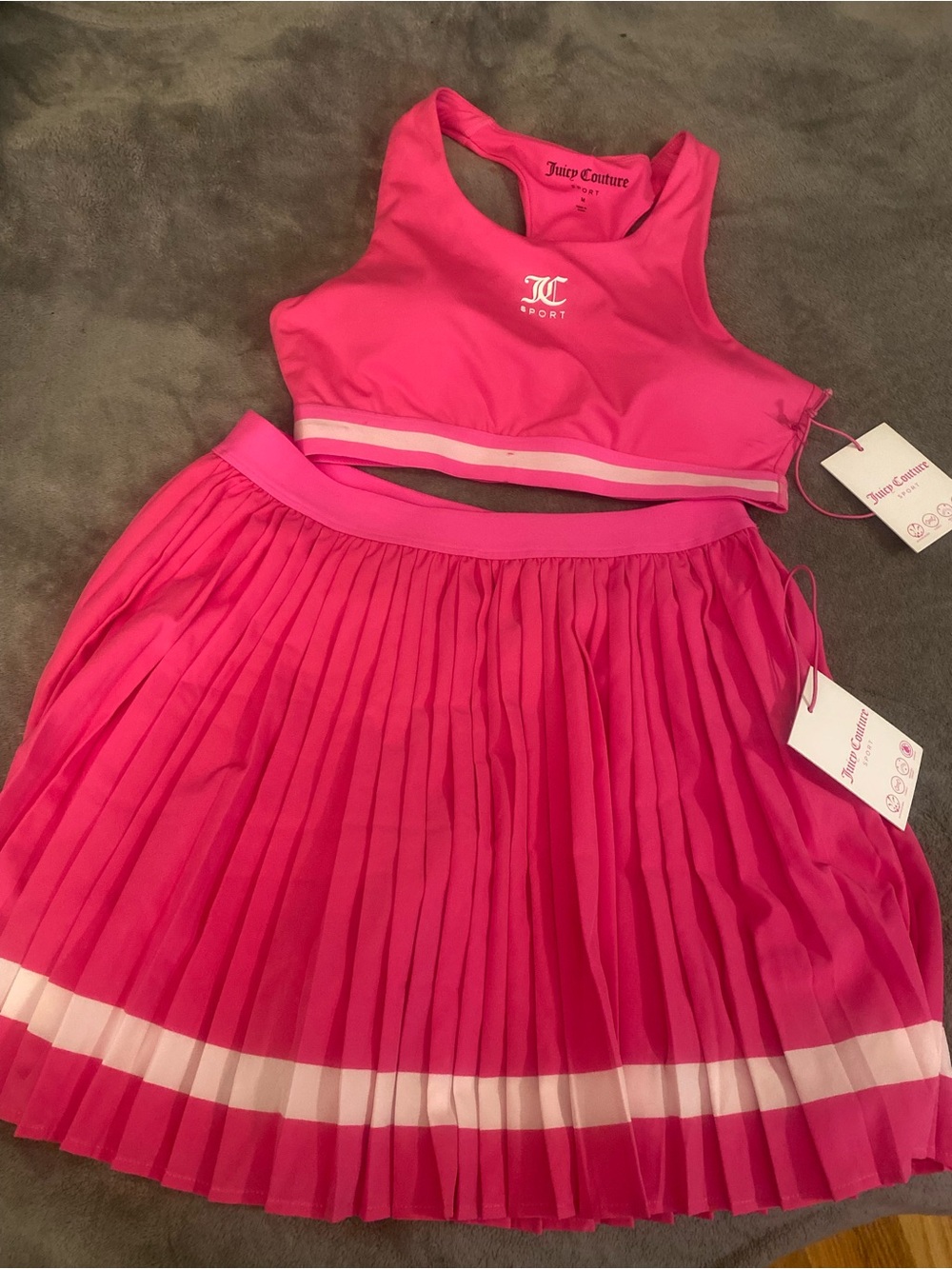 Juicy Couture Bright Pink Sport Crop Top & Pleated Tennis Skirt Set